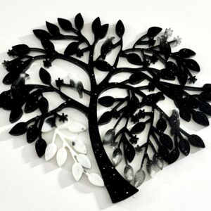 Arbre de vie en coeur noir avec des oiseaux Résine